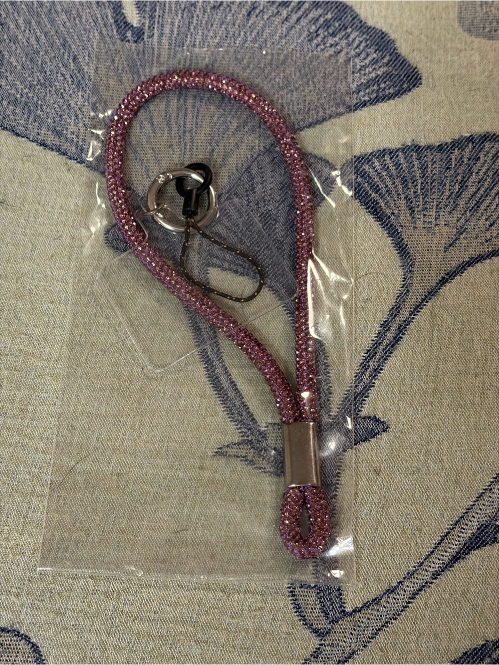Purple Rhinestone Wrist Lanyard Phone Charm Keychain with Phone Tether Tab - Picture 2 of 2